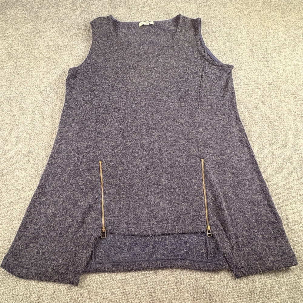 Simply Noelle Sweater Tunic Women's L/XL Blue Boho Coastal Lagenlook Zip Hem